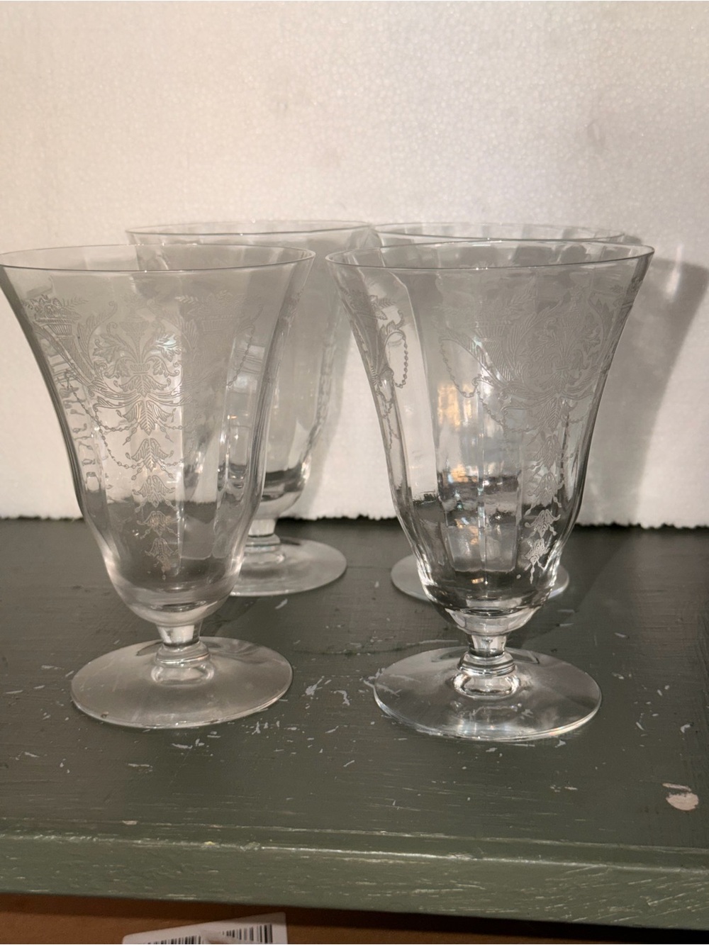 4-Fostoria look Clear Etched Ice Tea Tumbler Tall Elegant Glass